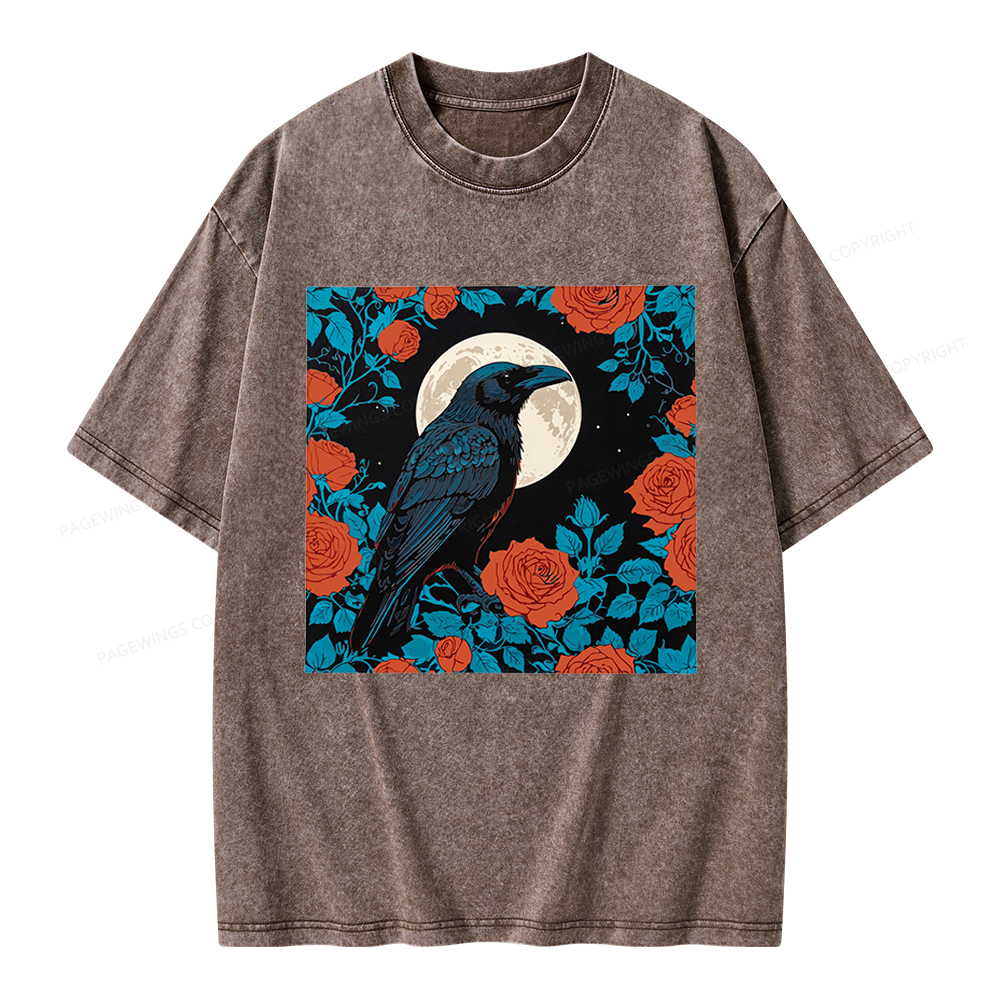 Pagewings Raven and the Moon Unisex Washed T-shirt