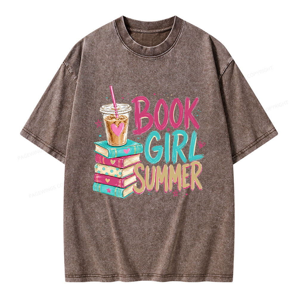 Pagewings Book Girl Summer Unisex Washed T-shirt