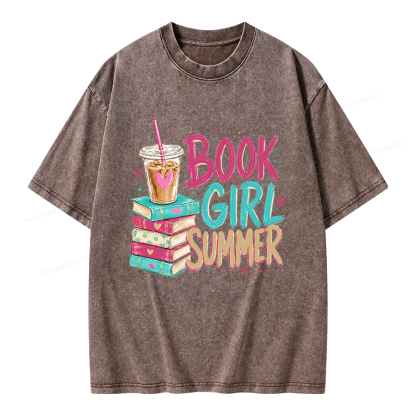 Pagewings Book Girl Summer Unisex Washed T-shirt