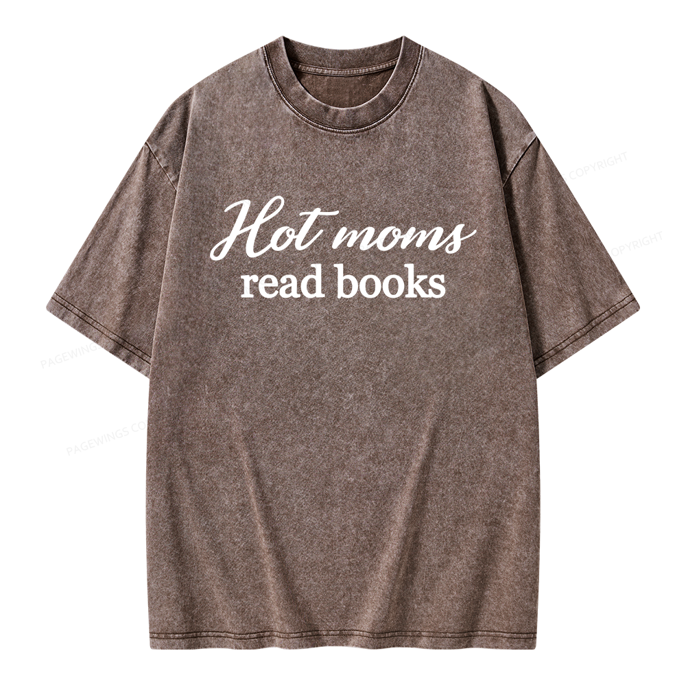 Pagewings Hot Moms Read Books Unisex Washed T-shirt