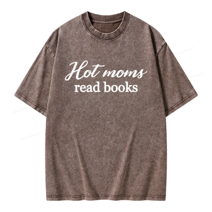 Pagewings Hot Moms Read Books Unisex Washed T-shirt