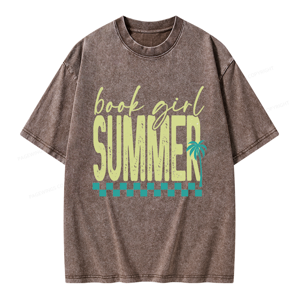 Pagewings Book Girl Summer Unisex Washed T-shirt