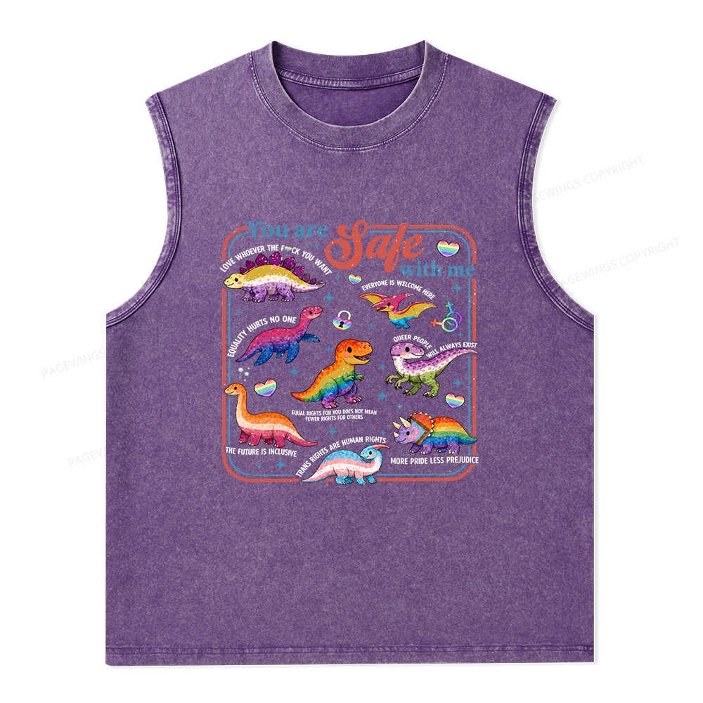 Pagewings Dinosaur Rainbow Unisex Washed Tank Top
