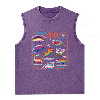 Pagewings Dinosaur Rainbow Unisex Washed Tank Top