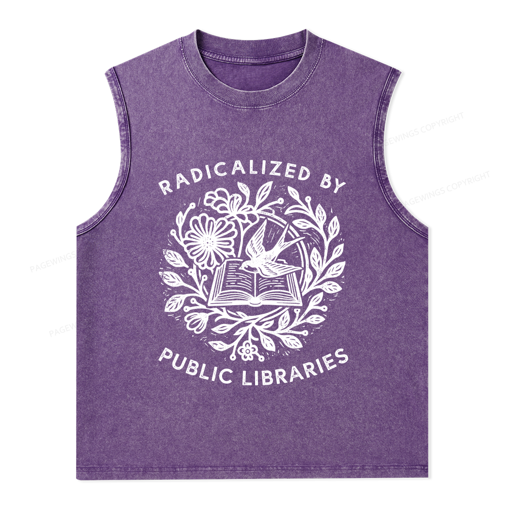 Pagewings Radicalized By Public Libraries Unisex Washed Tank Top