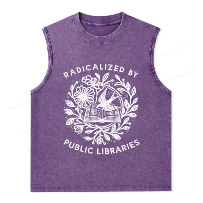 Pagewings Radicalized By Public Libraries Unisex Washed Tank Top
