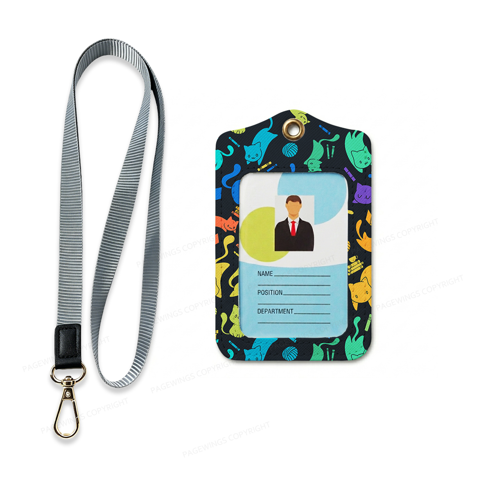 Pagewings Book Cat Lover Leather Badge Holder 