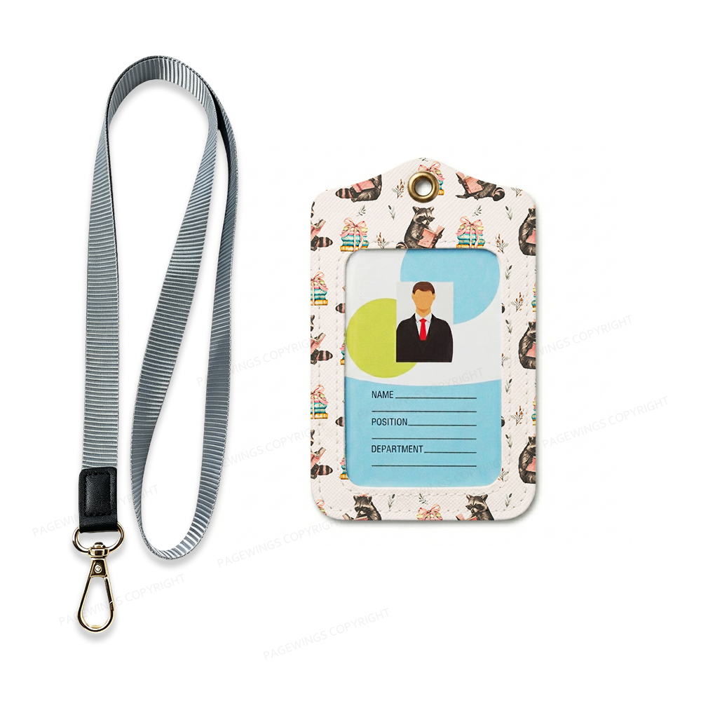 Pagewings Book Raccoon Lover Leather Badge Holder 