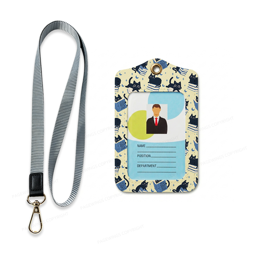 Pagewings Reading Cat Leather Badge Holder 