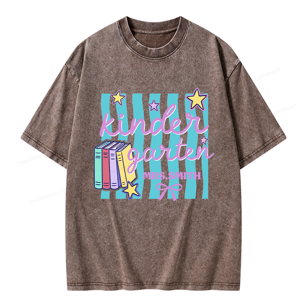 Pagewings Personalized Kindergarten Teacher Unisex Washed T-shirt