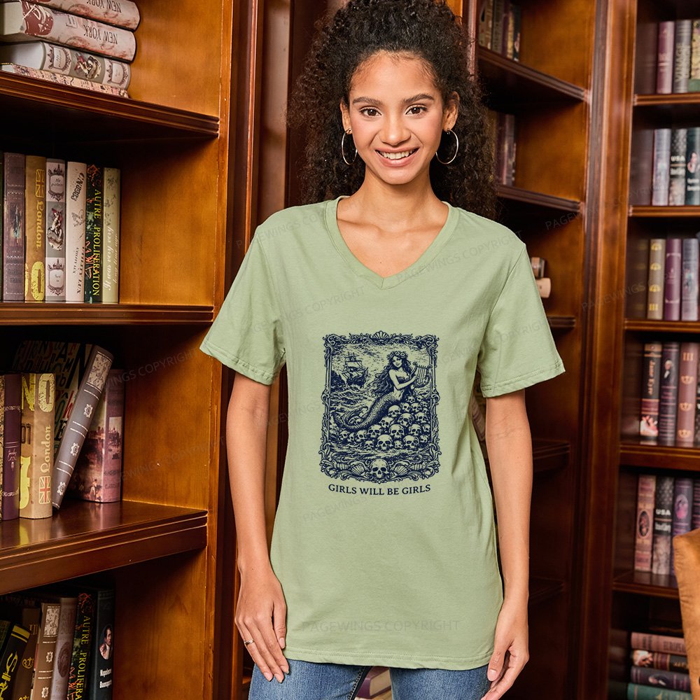 Pagewings Girls Will Be Girls V-neck T-shirt