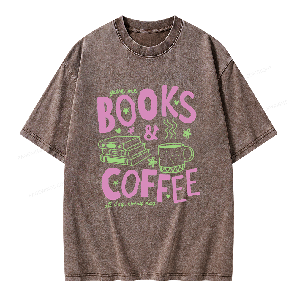 Pagewings Books and Coffee Unisex Washed T-shirt
