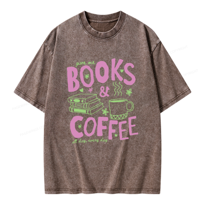 Pagewings Books and Coffee Unisex Washed T-shirt