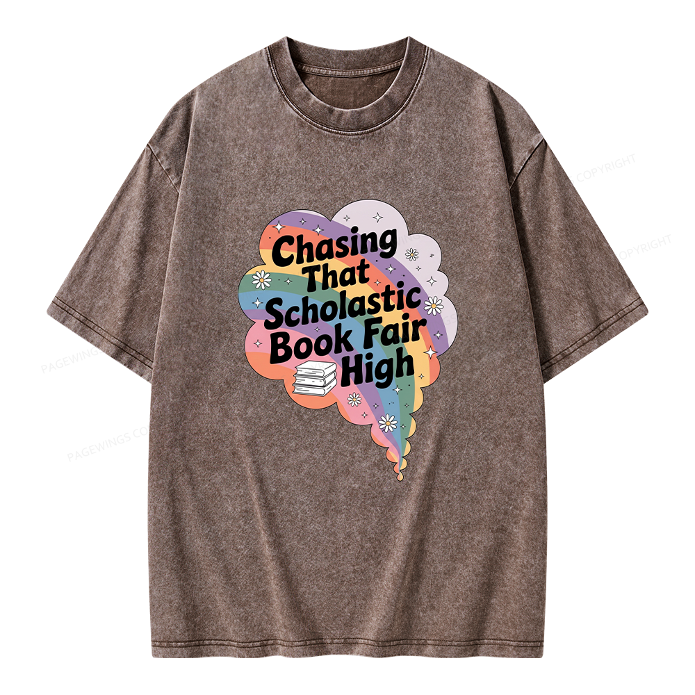 Pagewings Chasing That Scholastic Book Fair High Unisex Washed T-shirt
