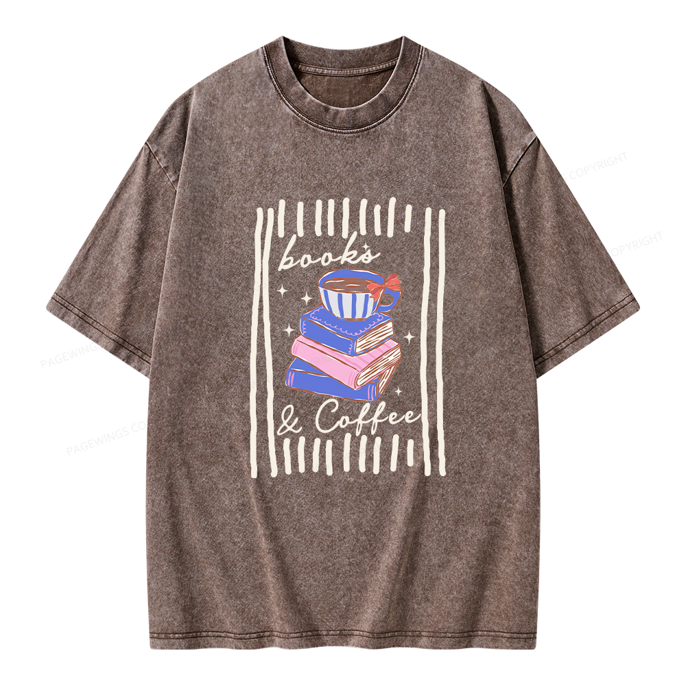 Pagewings Books and Coffee Unisex Washed T-shirt