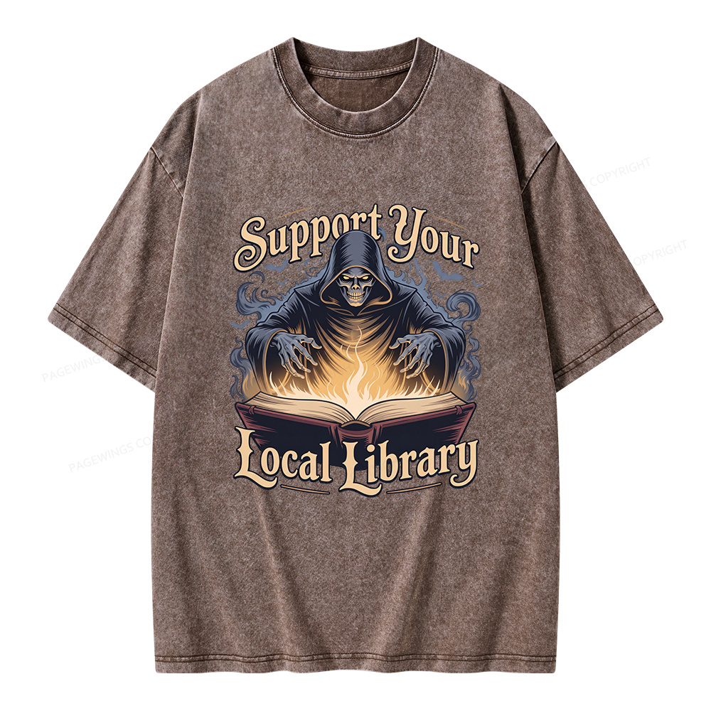 Pagewing Support Your Local Library Unisex Washed T-shirt