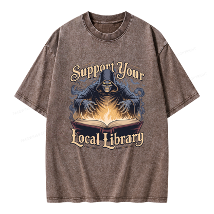 Pagewing Support Your Local Library Unisex Washed T-shirt