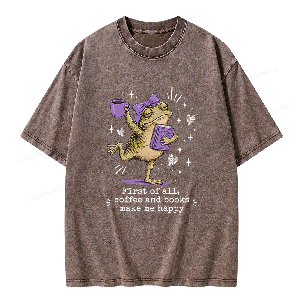 Pagewing Coffee and Books Make Me Happy Unisex Washed T-shirt