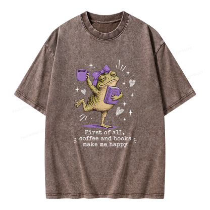 Pagewing Coffee and Books Make Me Happy Unisex Washed T-shirt