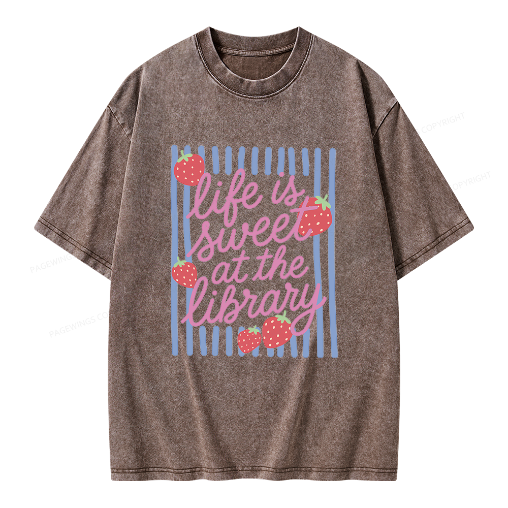 Pagewing Librarian Strawberries Unisex Washed T-shirt
