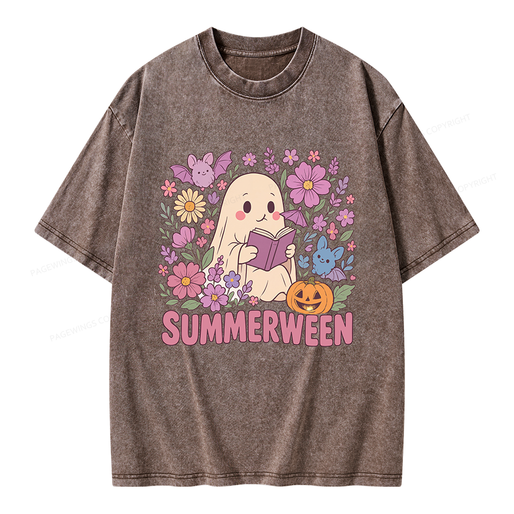 Pagewing Ghost Summerween Unisex Washed T-shirt