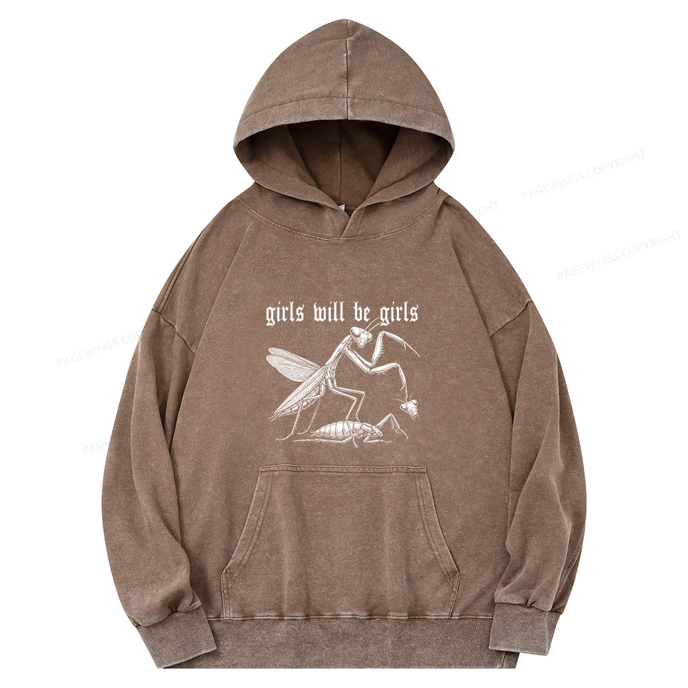 Pagewings Girls Will Be Girls Unisex Washed Hoodie