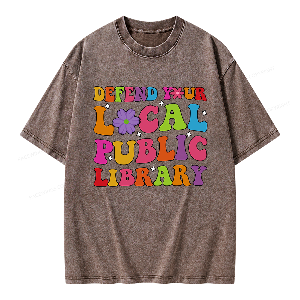 Pagewing Defend Your Local Public Library Unisex Washed T-shirt
