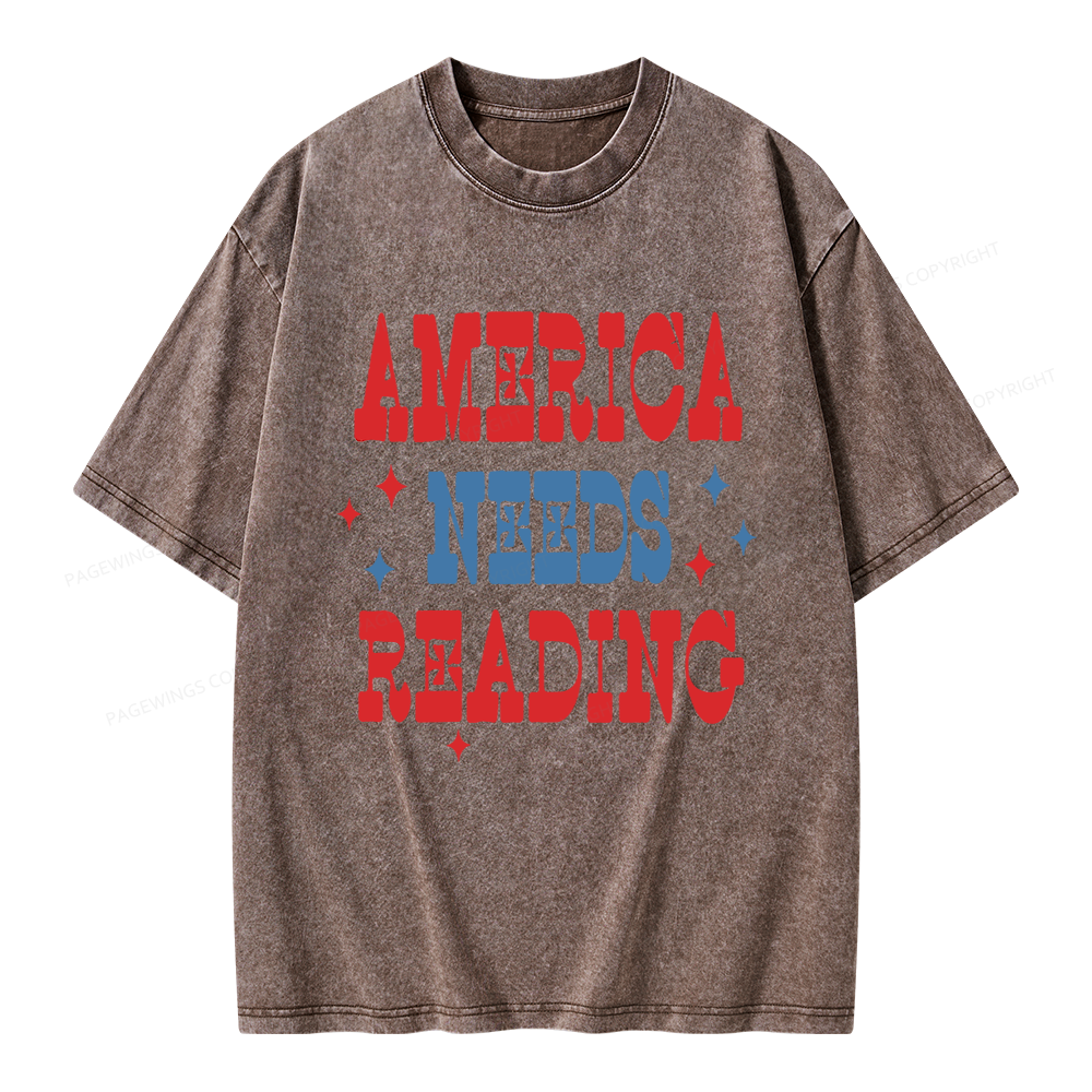 Pagewings America Needs Reading Unisex Washed T-shirt