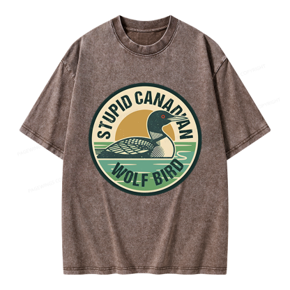 Pagewings Stupid Canadian Wolf Bird Unisex Washed T-shirt