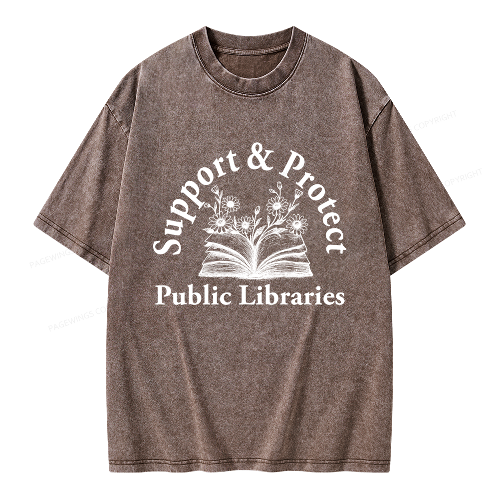 Pagewings Support and Protect Public Libraries 16146 Bookish Unisex Washed T-shirt