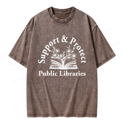 Pagewings Support and Protect Public Libraries 16146 Bookish Unisex Washed T-shirt