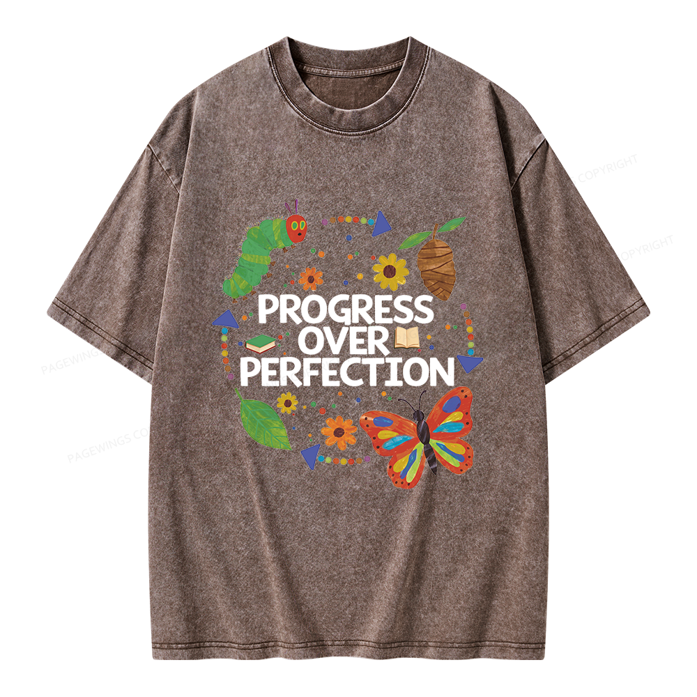 Pagewing Progress Over Perfection Unisex Washed T-shirt
