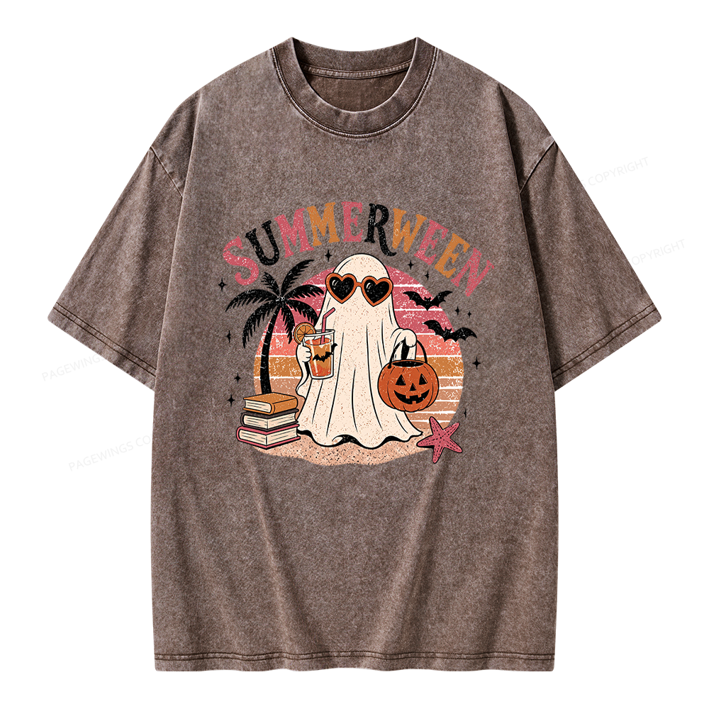 Pagewing Summerween Beach Unisex Washed T-shirt
