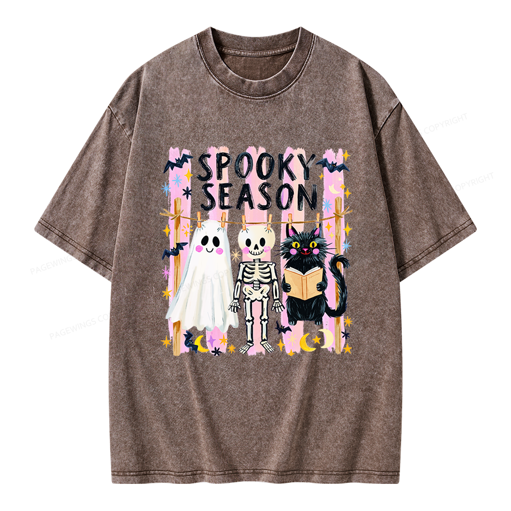 Pagewing Preppy Spooky Season Unisex Washed T-shirt
