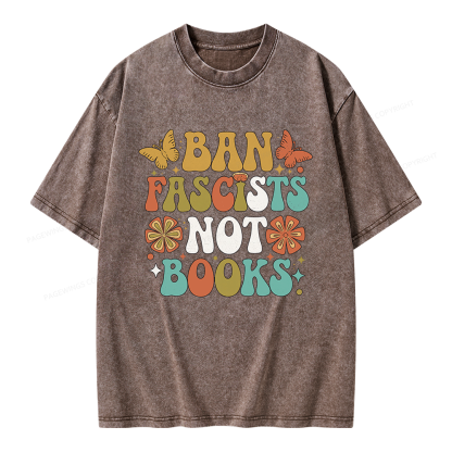 Pagewing Ban Fascists Not Books Unisex Washed T-shirt