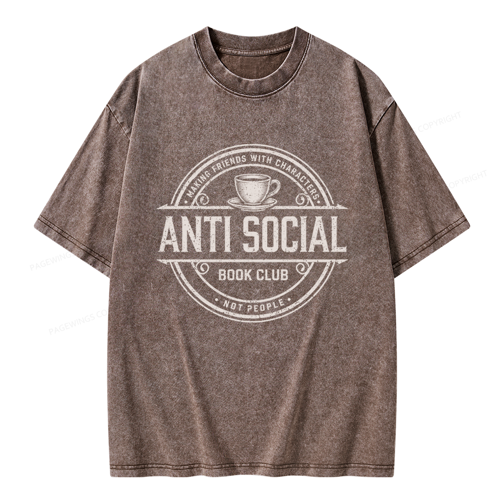 Pagewing Anti Social Book Club Unisex Washed T-shirt