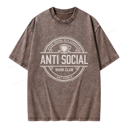 Pagewing Anti Social Book Club Unisex Washed T-shirt