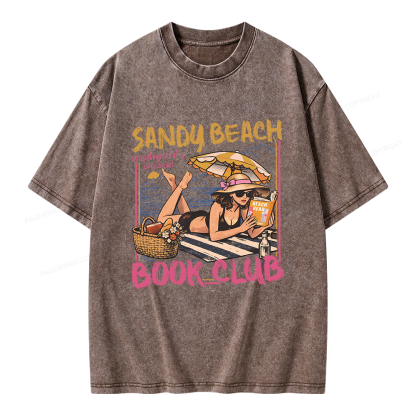 Pagewing Sandy Beach Book Club Unisex Washed T-shirt