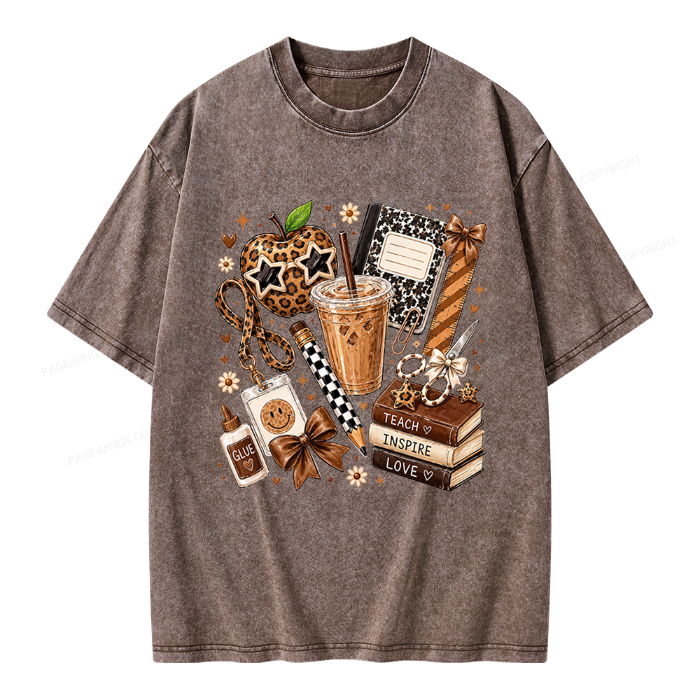 Pagewing Leopard Teacher Book Unisex Washed T-shirt