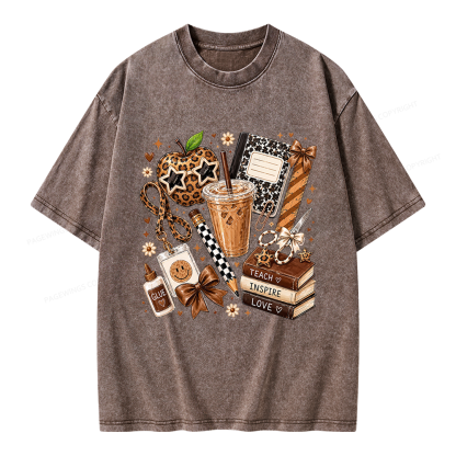 Pagewing Leopard Teacher Book Unisex Washed T-shirt