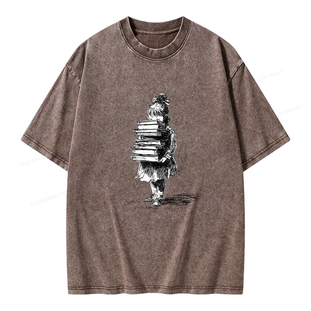 Pagewing Little Book Lover Girl Unisex Washed T-shirt