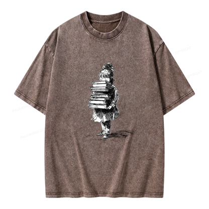 Pagewing Little Book Lover Girl Unisex Washed T-shirt