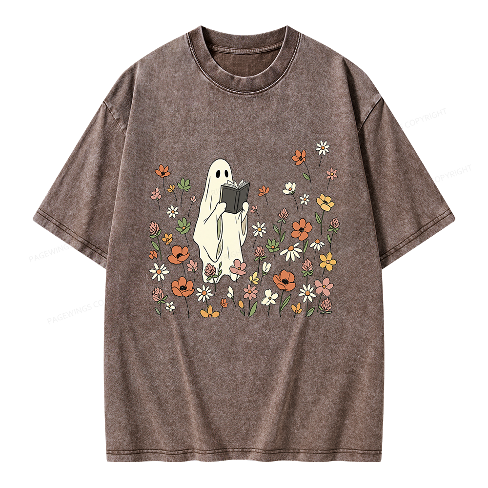 Pagewing Reading Ghost Unisex Washed T-shirt