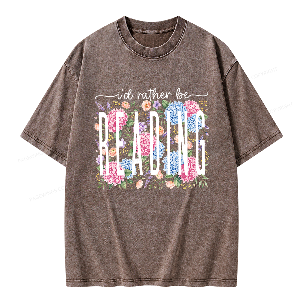 Pagewings Retro Floral Book Lover Unisex Washed T-shirt