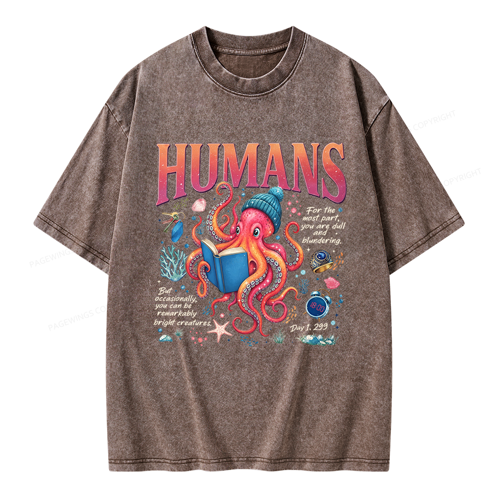 Pagewings Book Lover Octopus Unisex Washed T-shirt