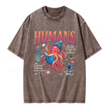 Pagewings Book Lover Octopus Unisex Washed T-shirt