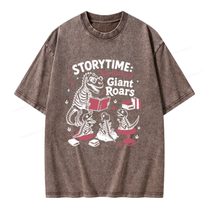 Pagewings School Librarian Dinosaur Unisex Washed T-shirt