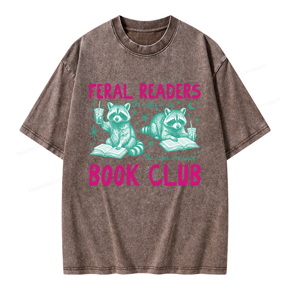 Pagewings Feral Readers Book Club Unisex Washed T-shirt