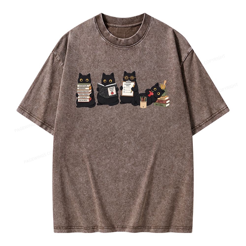 Pagewings Black Cat Teacher Unisex Washed T-shirt