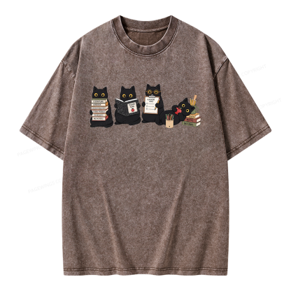 Pagewings Black Cat Teacher Unisex Washed T-shirt
